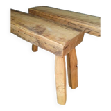 Pair of 2 patinated solid wood benches / stools