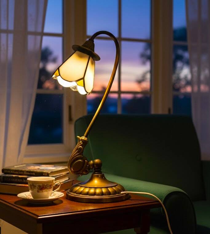 Tiffany-style bronze lamp from the mid-20th century.