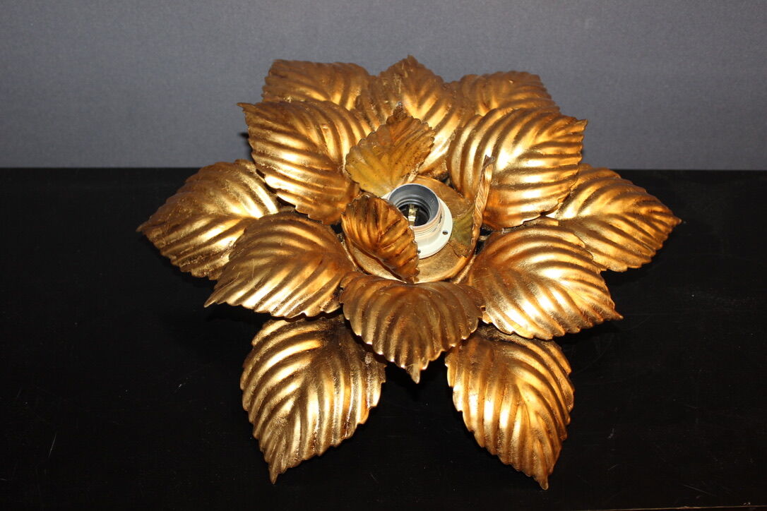 Pair of wall lamps or ceiling lamps in gold metal around 1980