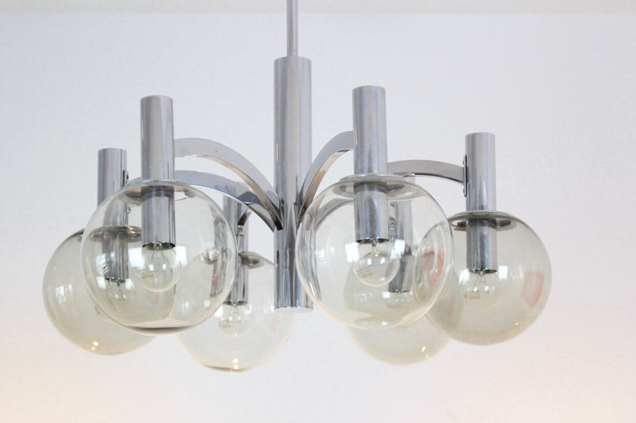 Chrome and glass vintage by Kaiser lights chandelier