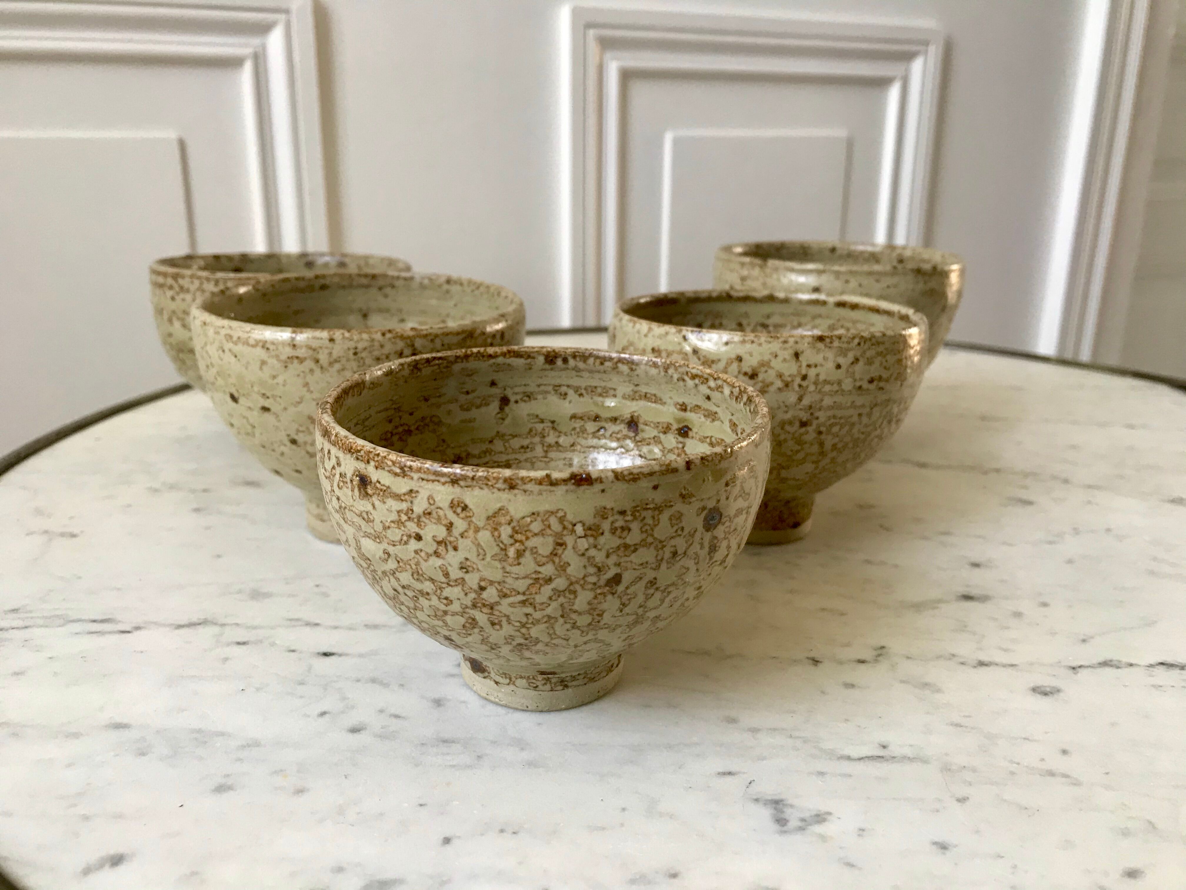 lot de 5 petits bols en céramique / grès émaillé / poterie artisanale années 70