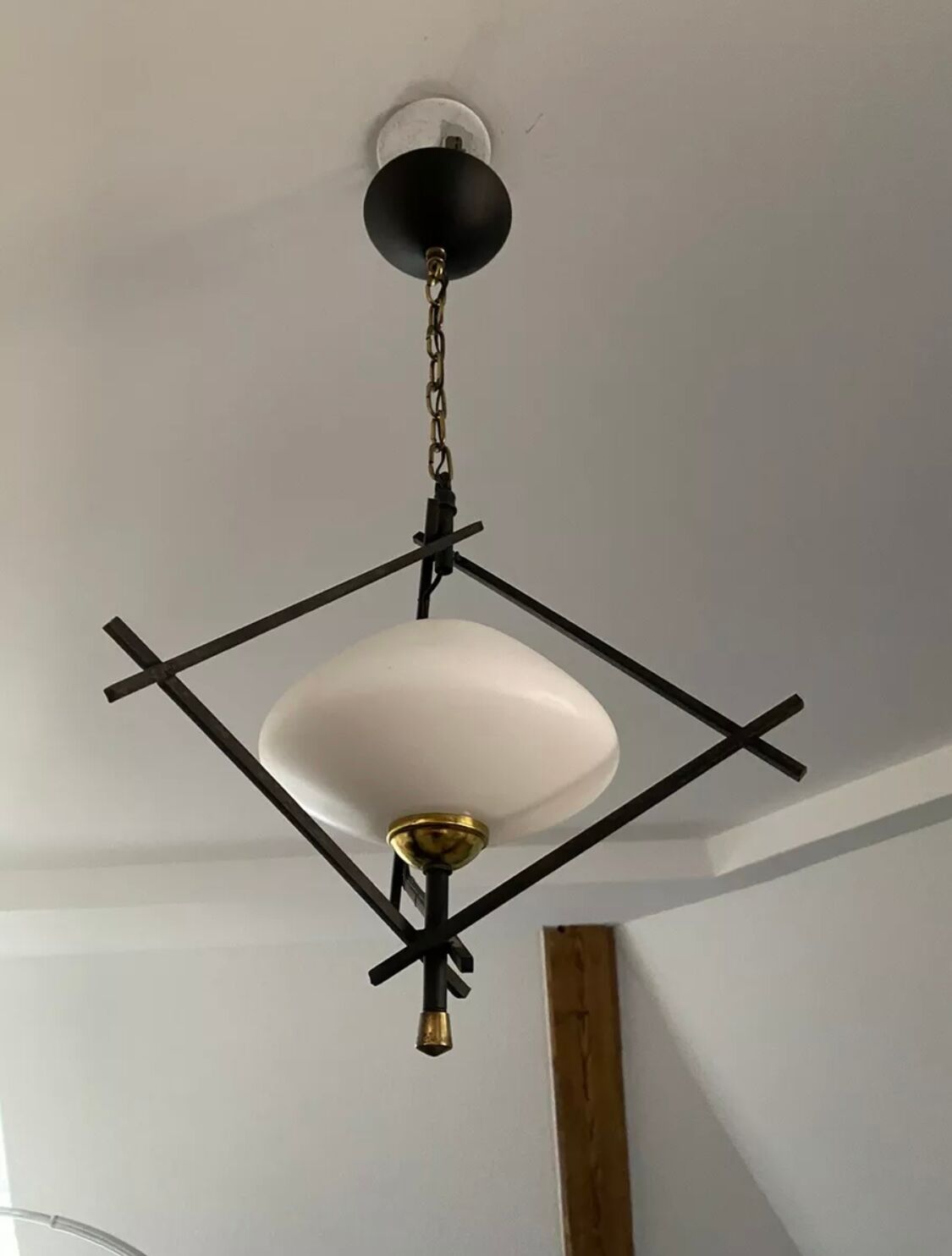 Old lamp opaline and metal house Lunel