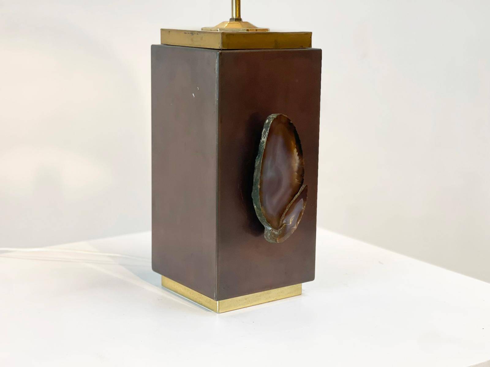 Vintage brass agate table lamp, 1970s