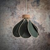 Flower suspension, Nymphéa model, 8 petals in rattan and fir green linen