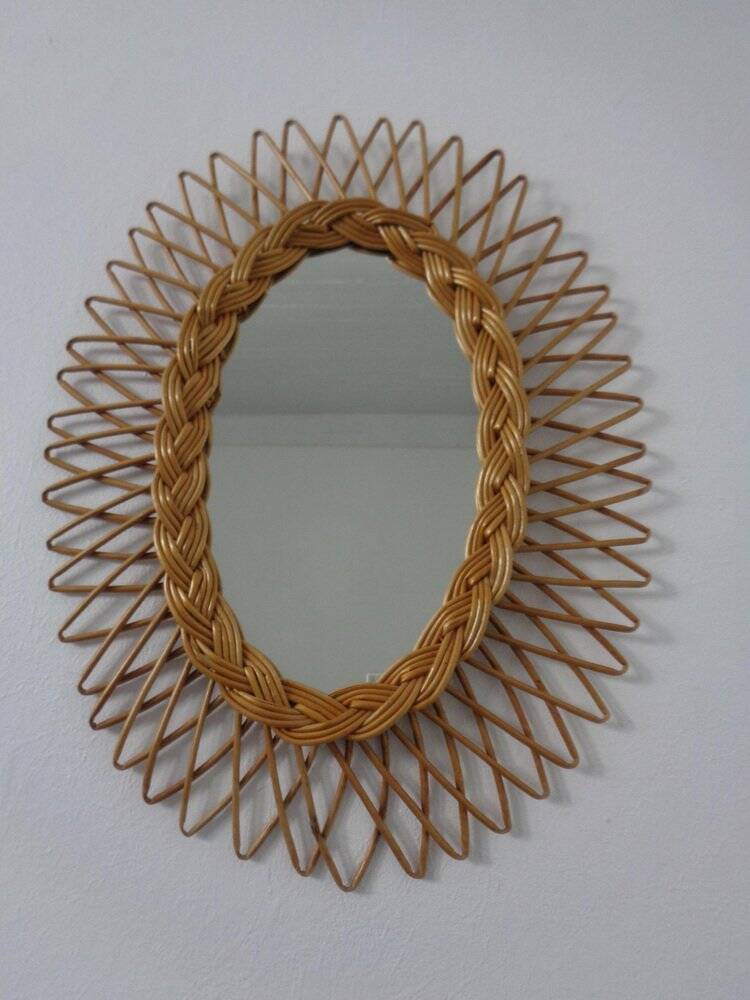 Italian rattan mirror, 1960s