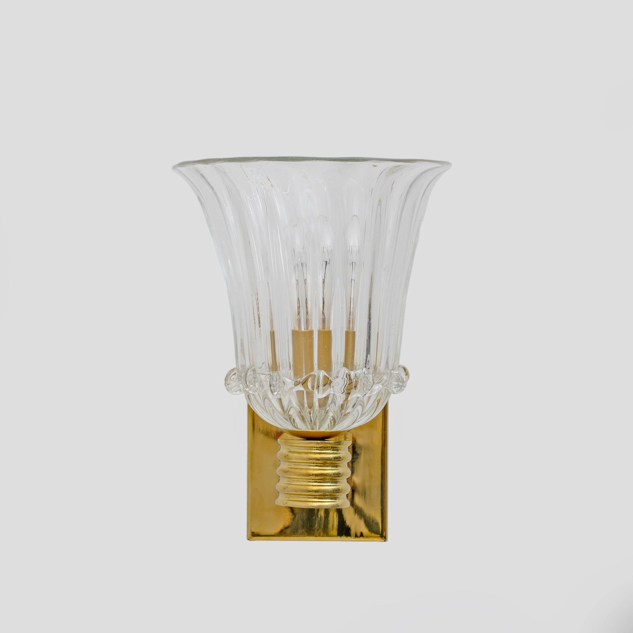 Attributed to Barovier & Toso Brass and Pulegoso Murano Glass Sconces, Pair