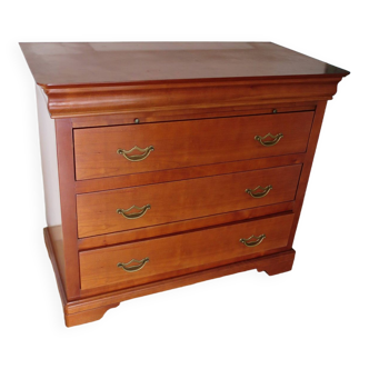 3-drawer chest of drawers with sliding shelf - Louis Philippe style - cherry color