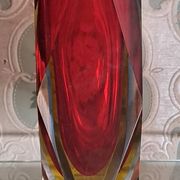 Murano sommerso vase diamond in very good condition 21cm antique vintage glass