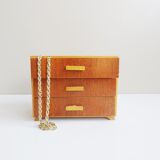 Boîte en bois avec tiroirs, boîte à bijoux années 1960