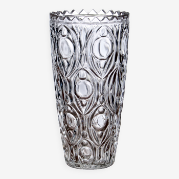Grand vase vintage en verre pressé taillé