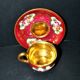 Limoges precious porcelain cup decorated in fuchsia pink and gold, signed MAB