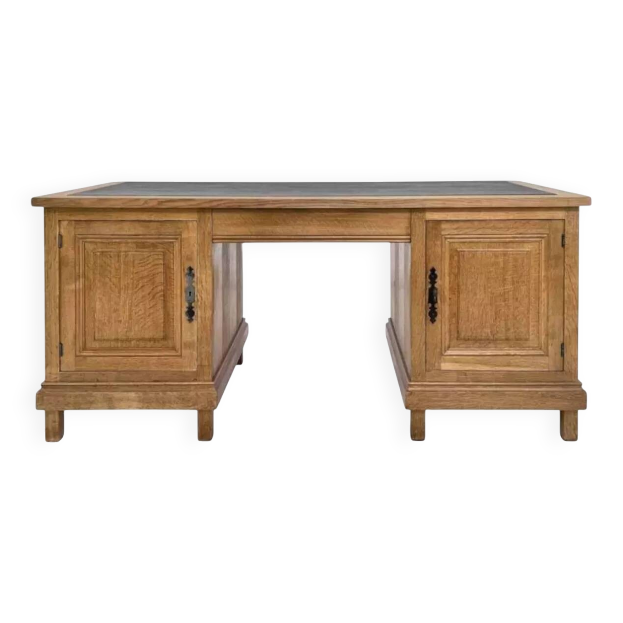 Bureau double face en chêne et cuir