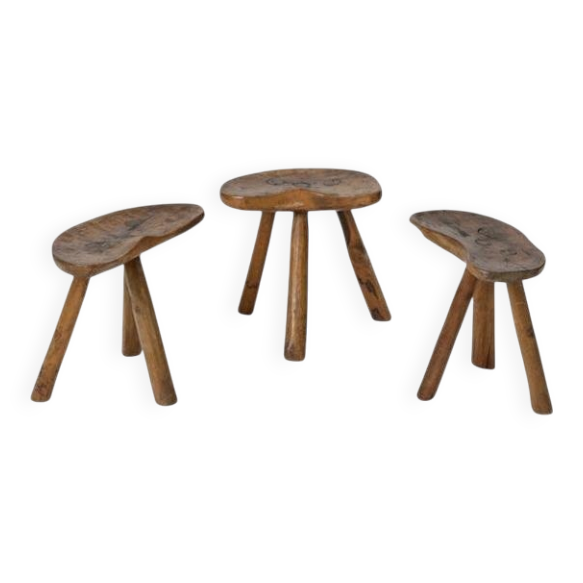 Italian Primitive Wooden Stools, 1950s, Set of 3