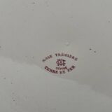 Grand saladier en porcelaine, décor rose trémière, Terre de Fer