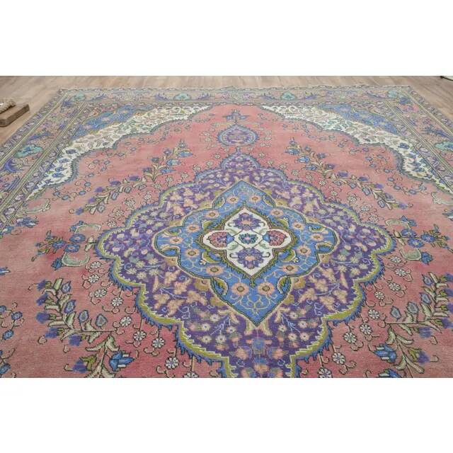 1970s Vintage Persian Handmade Wool Pink Area Rug  283x392