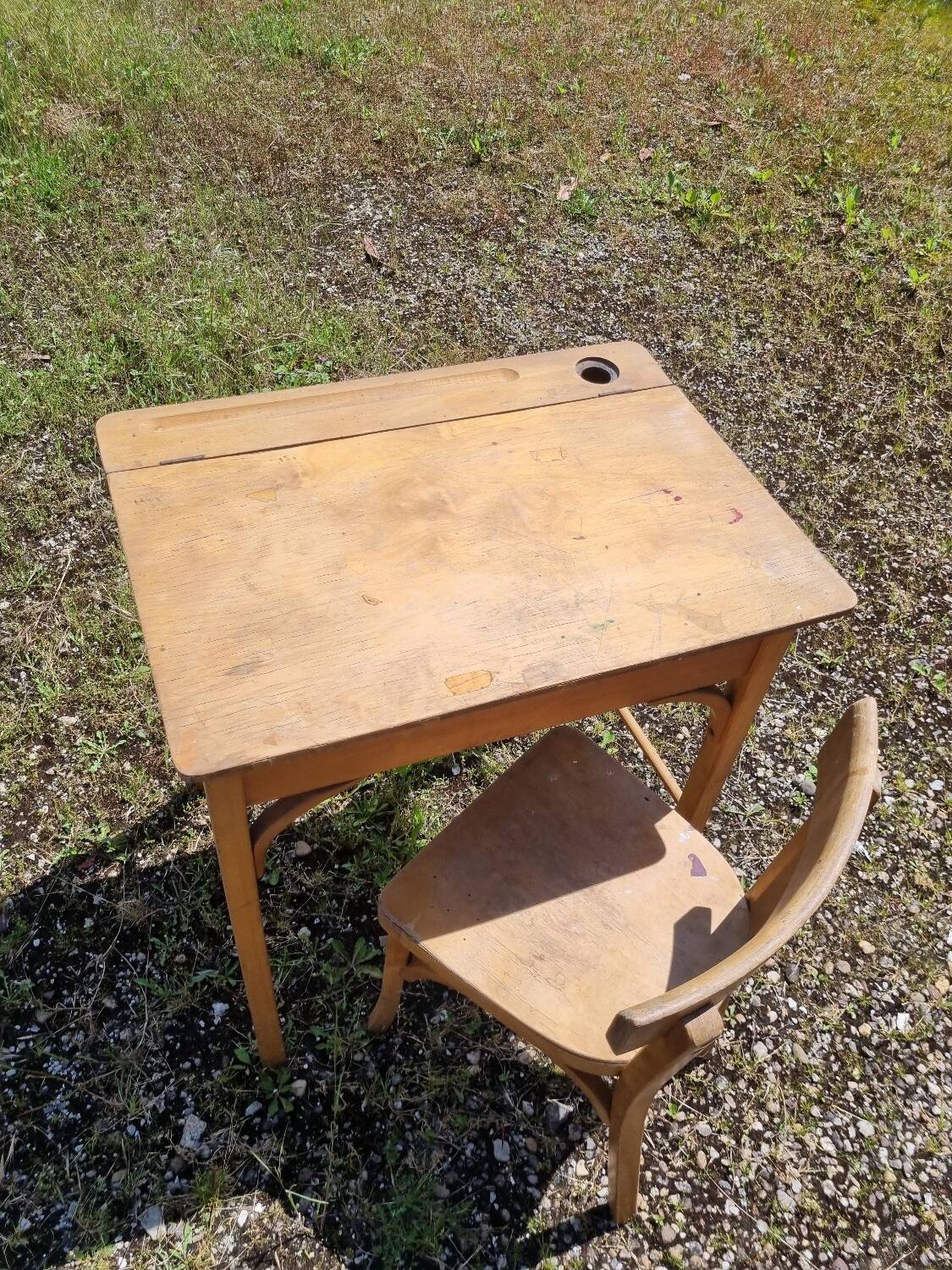 Bureau pupitre + chaise baumann enfant vintage