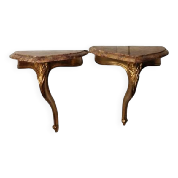 Consoles d'applique bois doré et marbre style Louis XV