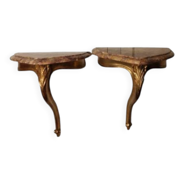 Consoles d'applique bois doré et marbre style Louis XV