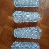 Vintage 4-arm chandelier - oblong tulip pressed molded glass - gold metal