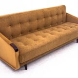 Midcentury modern yellow fabric bouclé sofa, Denmark, 1960s. After restoration.