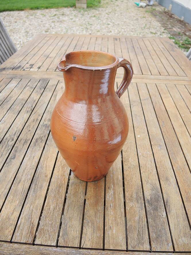 Old Large Jug in Brown Glazed Stoneware H 29 cm