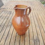 Old Large Jug in Brown Glazed Stoneware H 29 cm