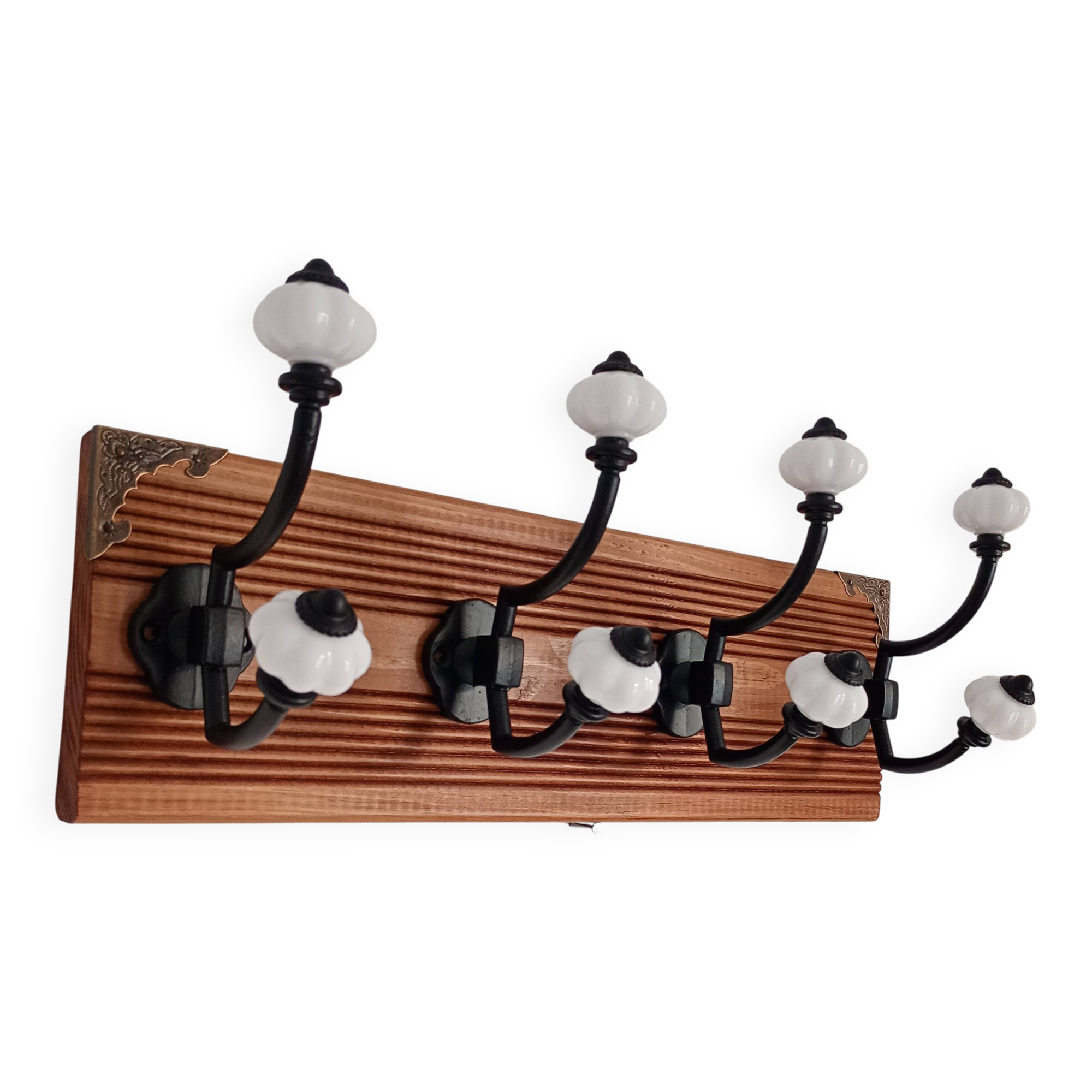 Vintage-style wall coat rack – 4 double hooks – 40 cm