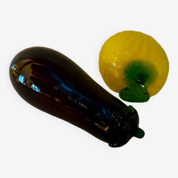 Citron & aubergine verre Murano vintage
