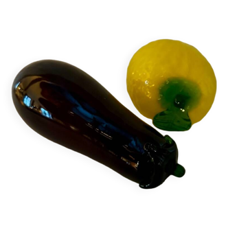 Lemon & eggplant vintage Murano glass