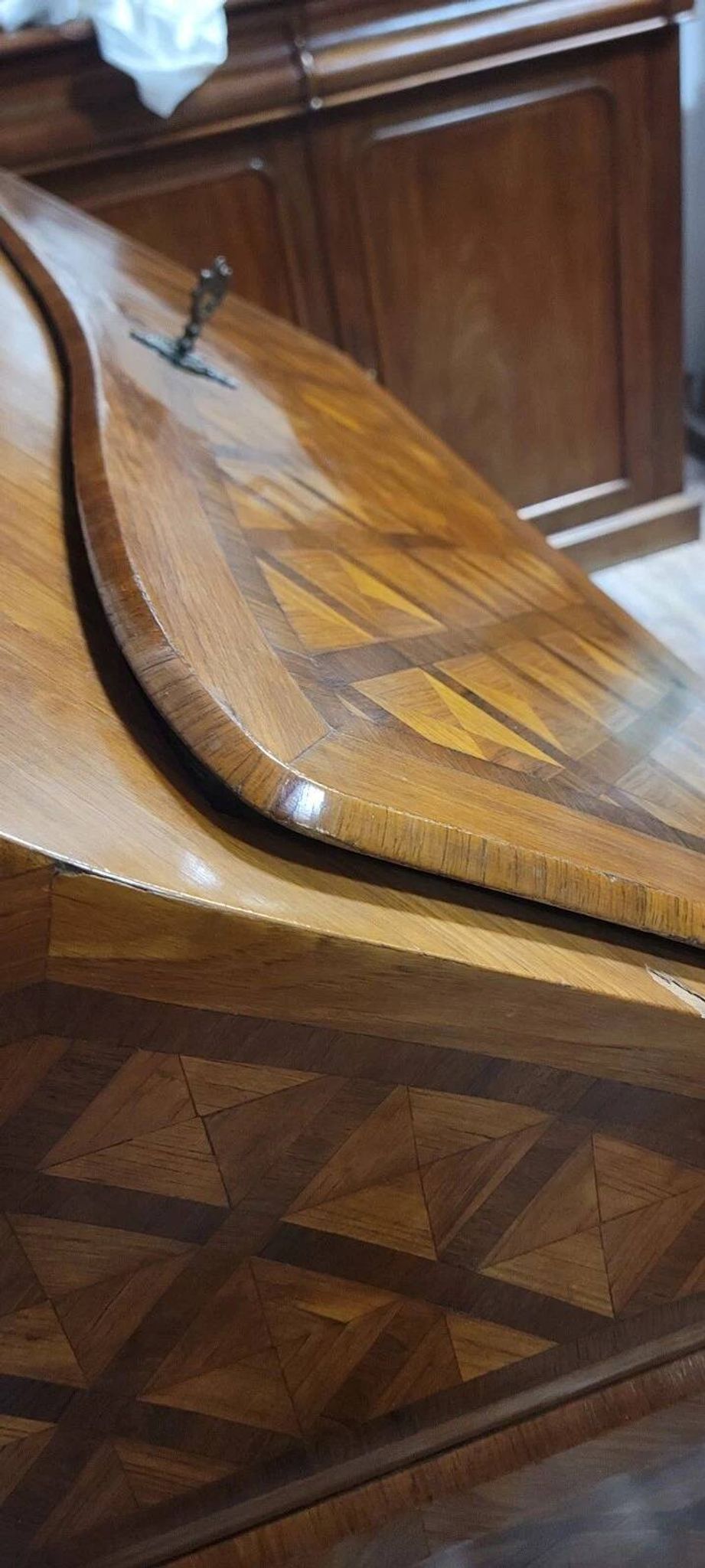 Louis XV period curved secretary desk in marquetry, circa 1750