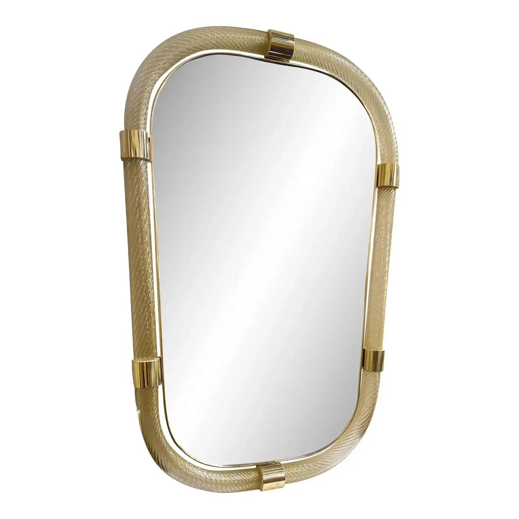 Classic Italian Gold Leaf Murano Glass Wall Mirror Duo – Torciglione Motif