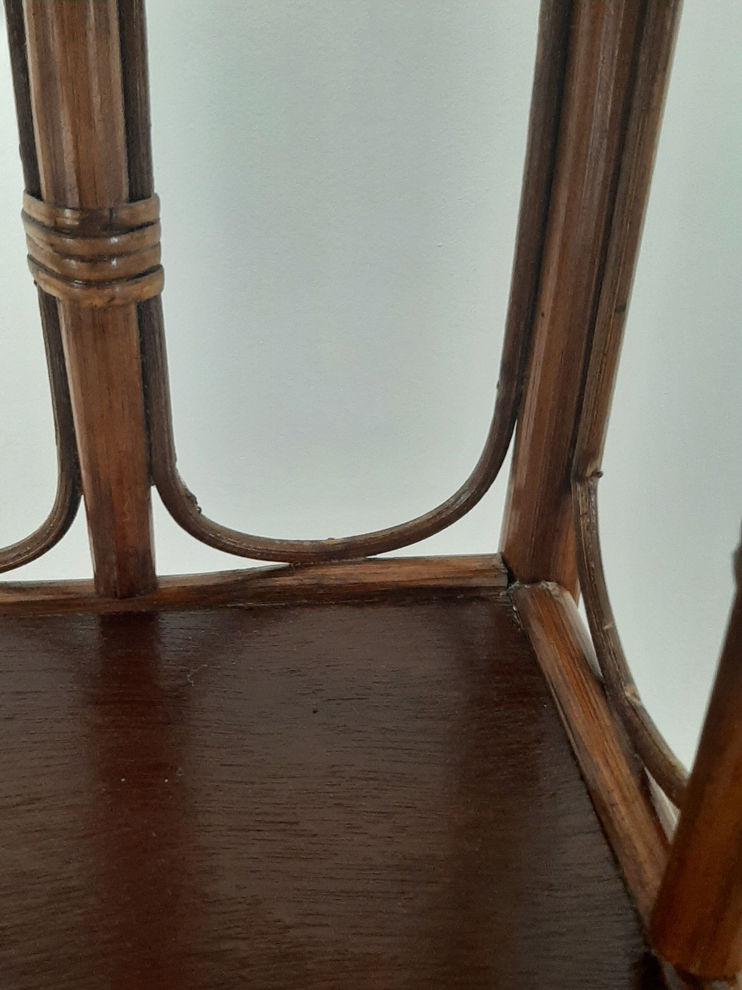 Vintage - set of 2 shelves of wooden floor, bamboo and rattan - 3 levels- retro 80s