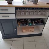 Renovated exotic wood bar with 2 chairs