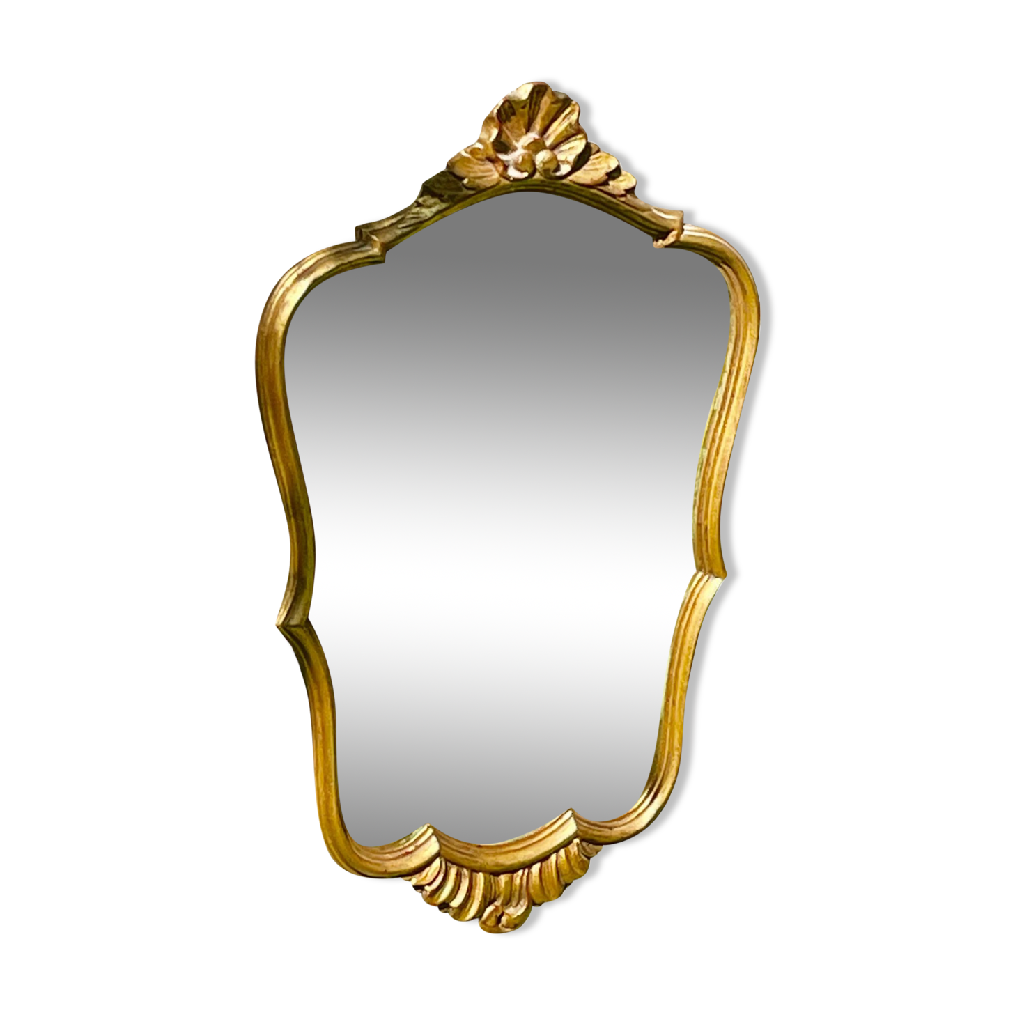 Vintage mirror gilded wood and stucco, Louis XV shell style