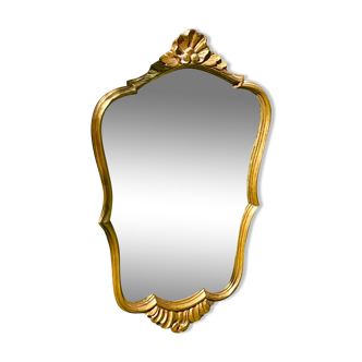 Miroir vintage bois doré et stuc, style Louis XV coquille