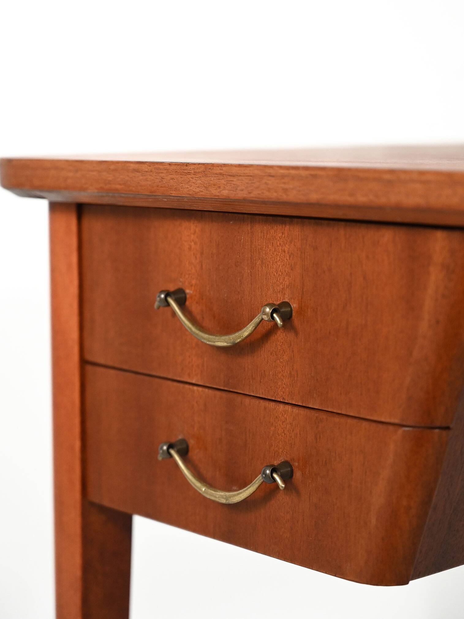 Scandinavian mahogany desk with brass handles