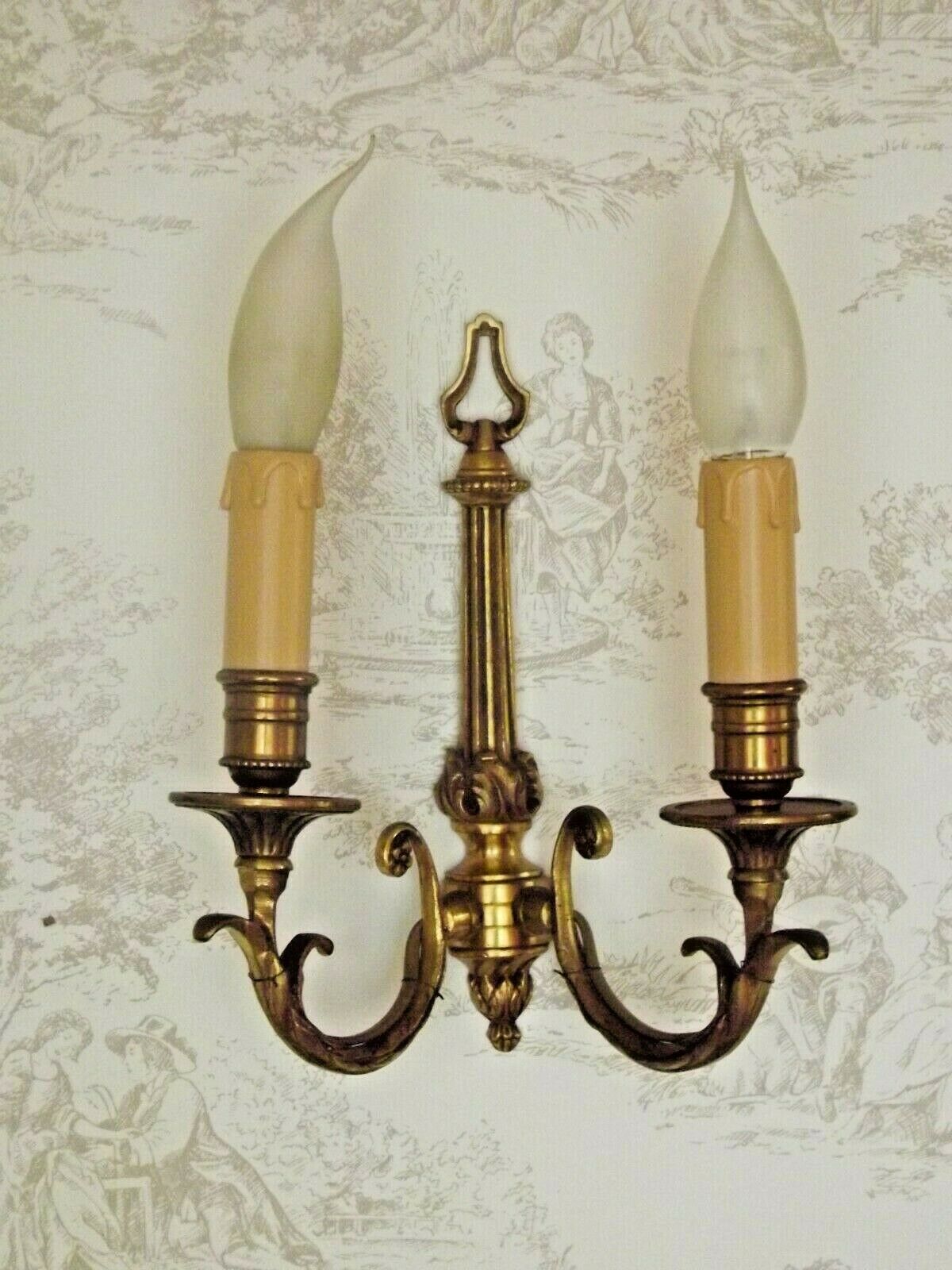 Pair french vintage cast bronze traditional empire style double wall lights