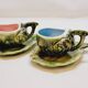 2 cups + 2 saucers in majolica slip ceramic zoomorphic snail shape