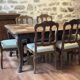 Antique dining set. Table 1.58 m x 1.10 m + 6 chairs from the 1920s.