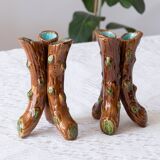 Pair of 19th century Art Nouveau tripod vases with slip branches