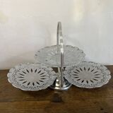 Vintage stainless steel serving platter with 3 tiers