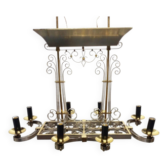 Important gilded brass chandelier circa 1940