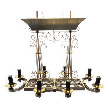 Important gilded brass chandelier circa 1940