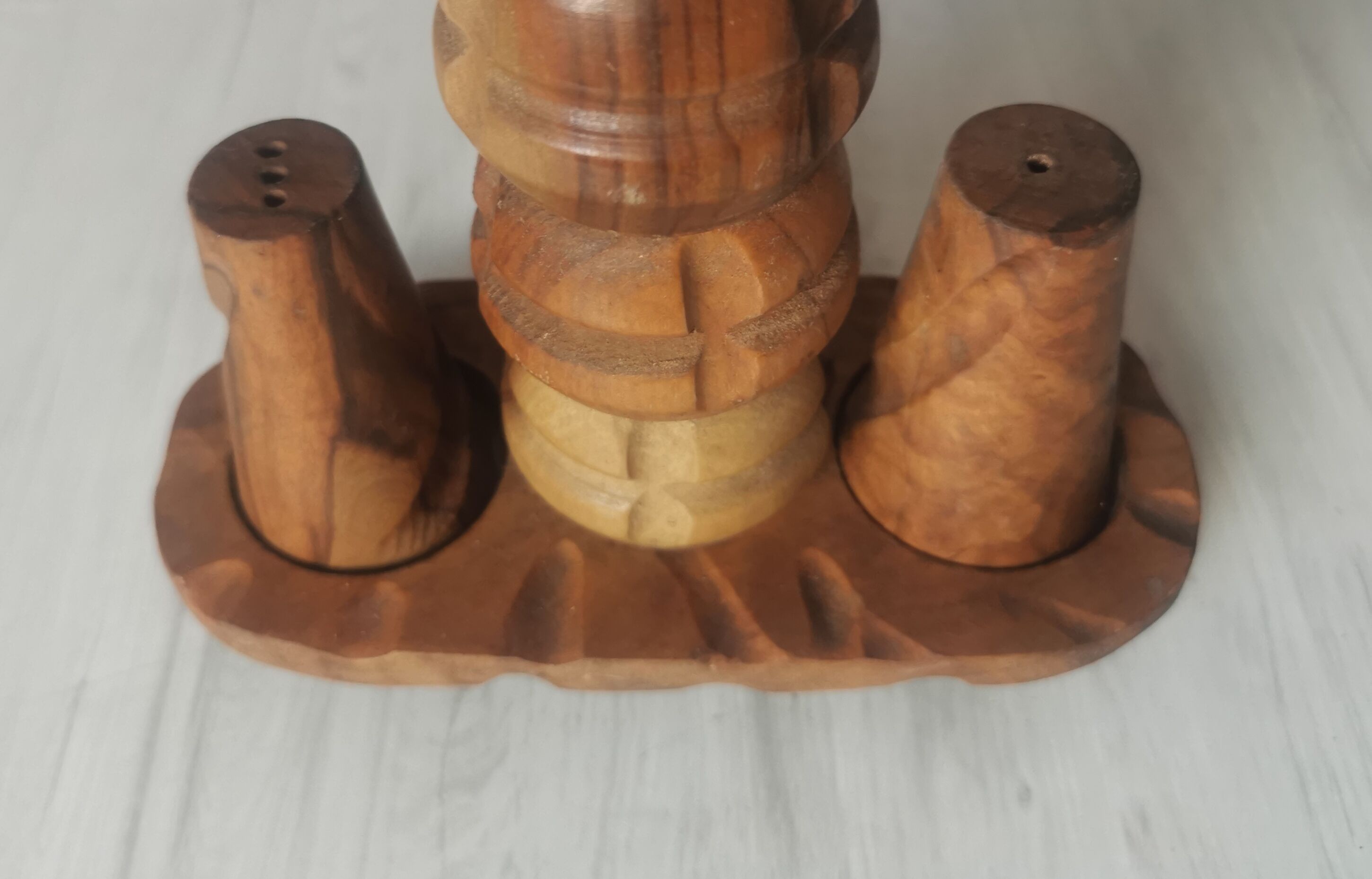 Carved wood shells salt and pepper shaker