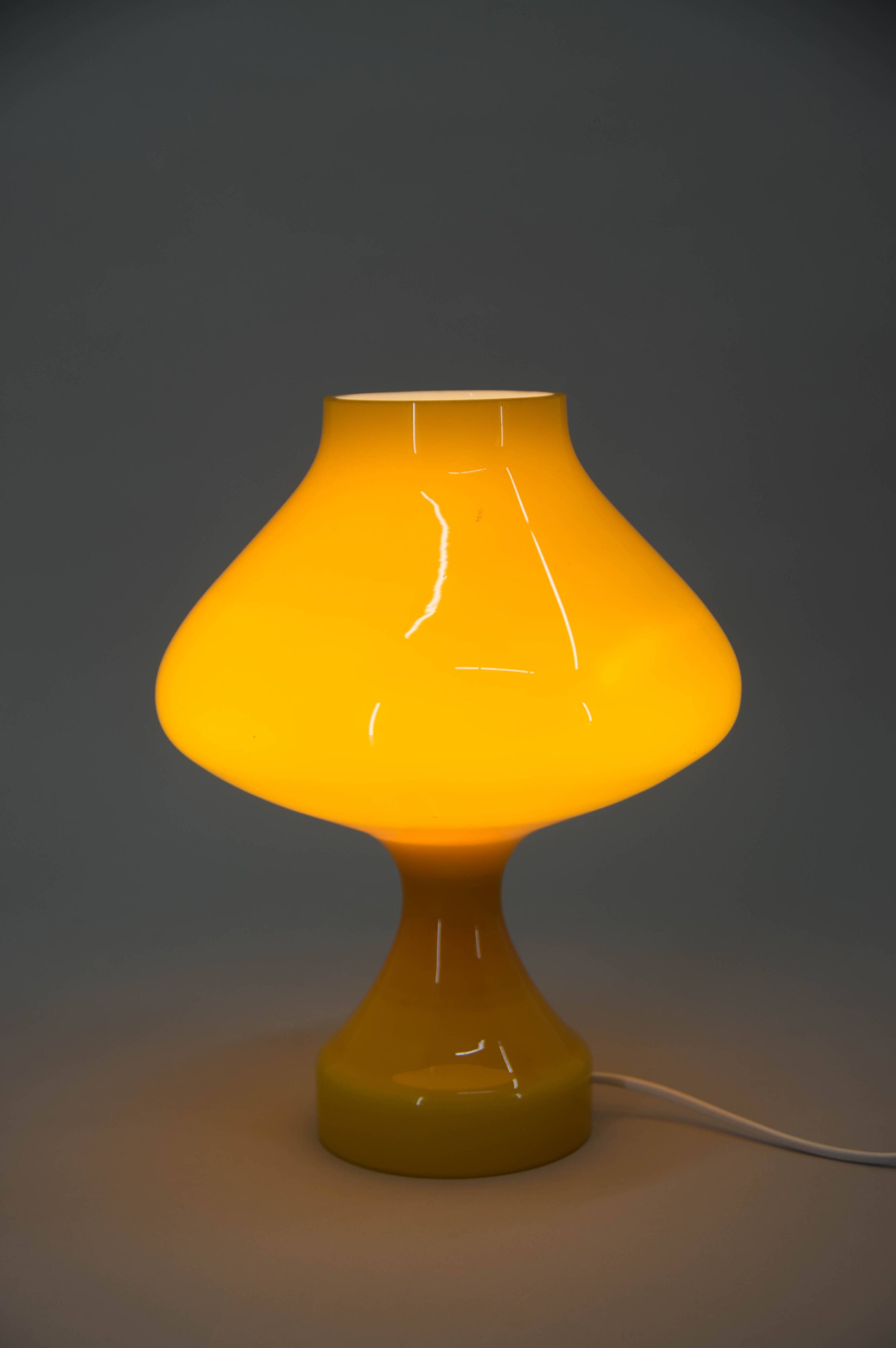 All Glass Yellow Table Lamp by Valasske Mezirici, 1970s