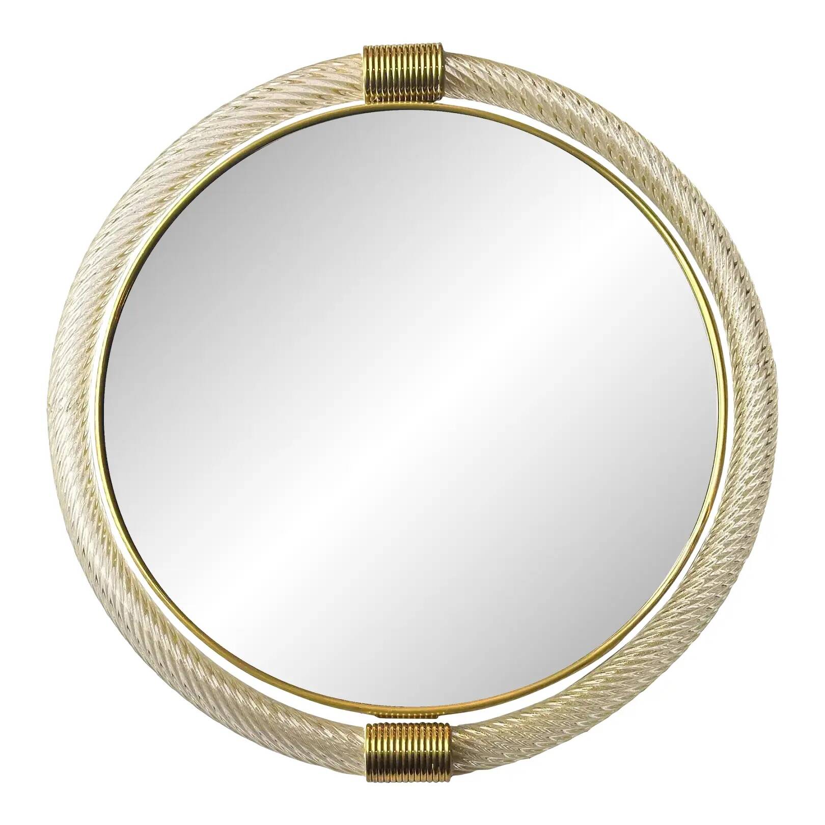 Venetian Round Murano Glass Wall Mirror with Torgiglione-Torchon Design, Ba