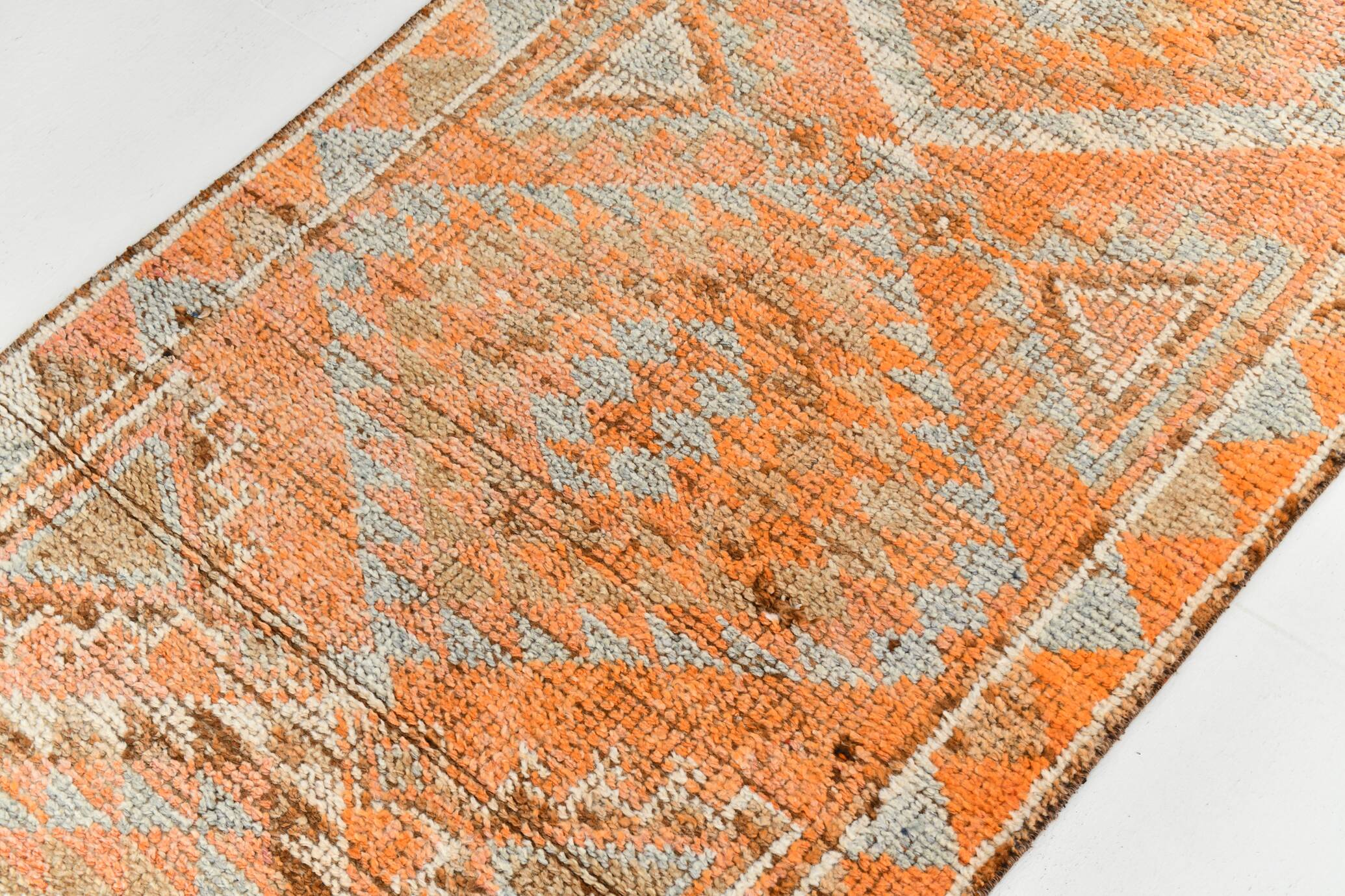 Orange & Beige Tribal Oushak Runner Rug, 88x362Cm