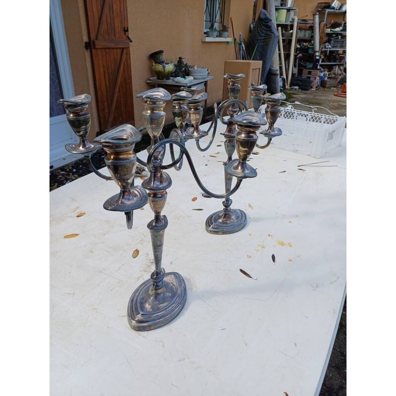 Pair of silver-plated metal candlesticks