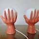 Paire de lampes "mains" en céramique rose et globe en opaline, 1980