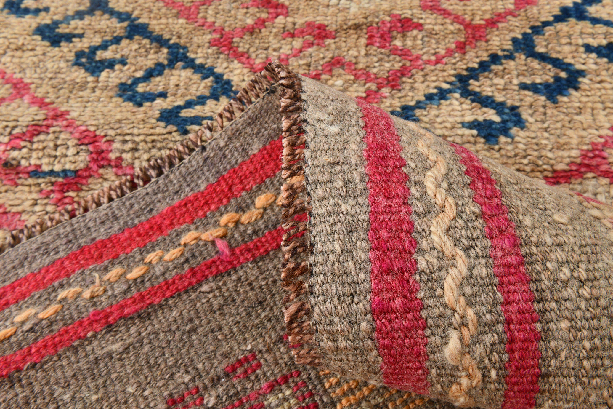 3x9 red & blue herki vintage runner rug 92x286cm